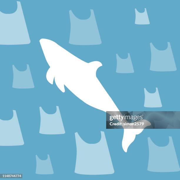 stop ocean plastic pollution! - floating plastic bag stock illustrations