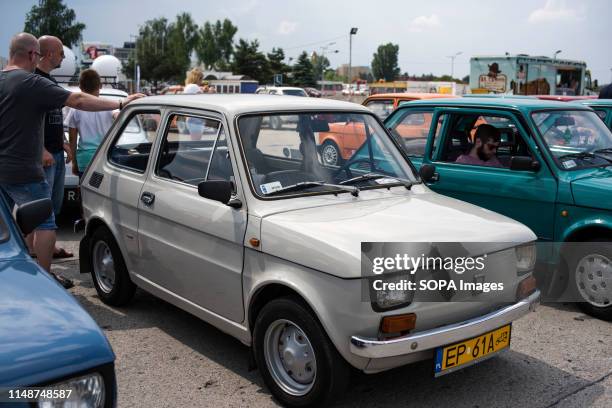 Retro grey colored Fiat 126p seen during the birthday meeting. Hundreds of cars arrived to Warsaw for a special rally to celebrate Fiat 126's 46th...