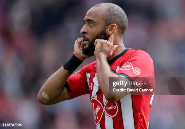 Nathan Redmond of Southampton celebrates after scoring during the Premier League match between Southampton FC and Huddersfield Town at St Mary's...