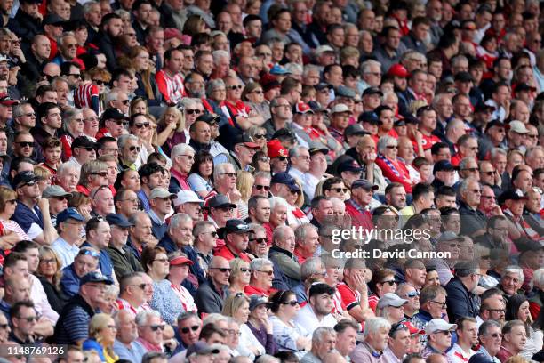 General view of the crowd during the Premier League match between Southampton FC and Huddersfield Town at St Mary's Stadium on May 12, 2019 in...