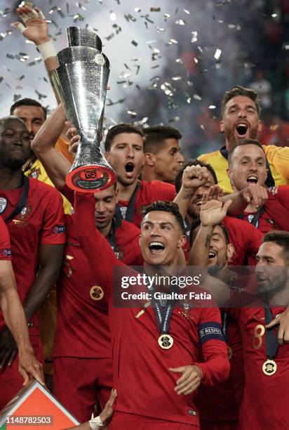 Cristiano Ronaldo of Portugal and Juventus celebrates with trophy after winning the UEFA Nations League at the end of the UEFA Nations League Final...