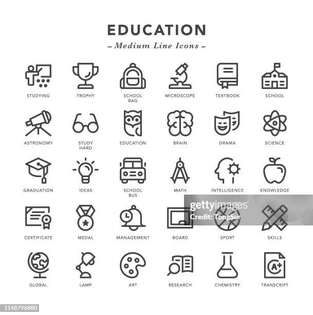 education - medium line icons - practicing stock illustrations