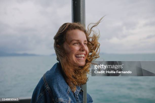 windy hair ferry travel 4 - ferry stock pictures, royalty-free photos & images