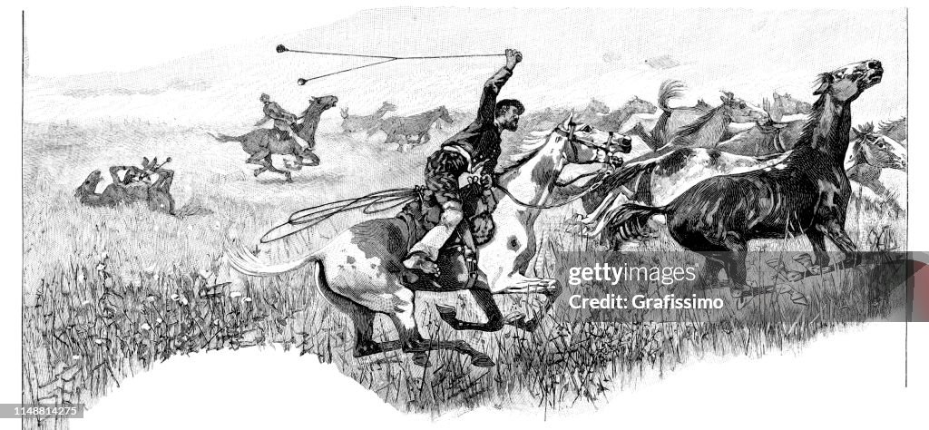 Gaucho capturando caballos en la ilustración de la Pampa Argentina 1894