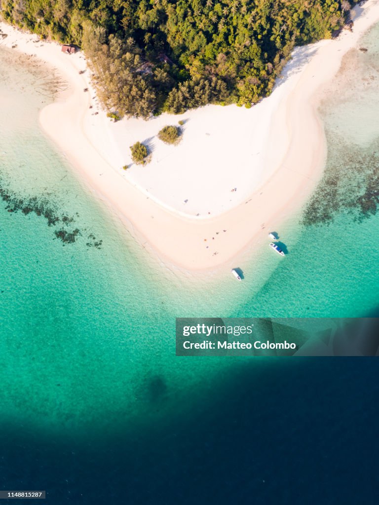 Aerial view of sandy tropical beach, bamboo island, Thailand