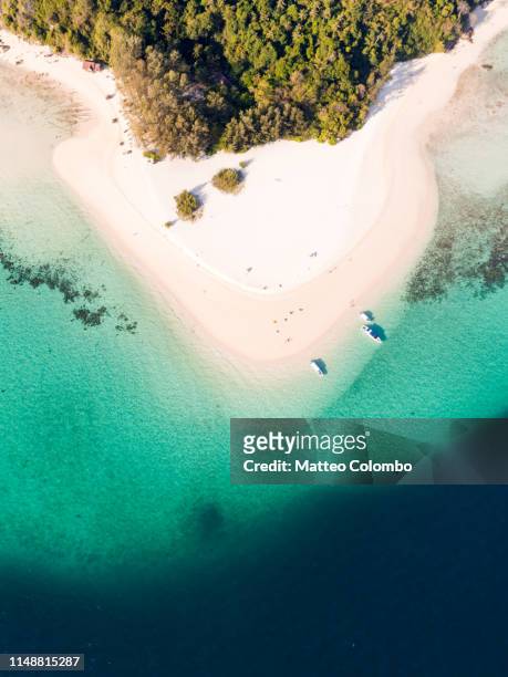 aerial view of sandy tropical beach, bamboo island, thailand - idyllic stock pictures, royalty-free photos & images