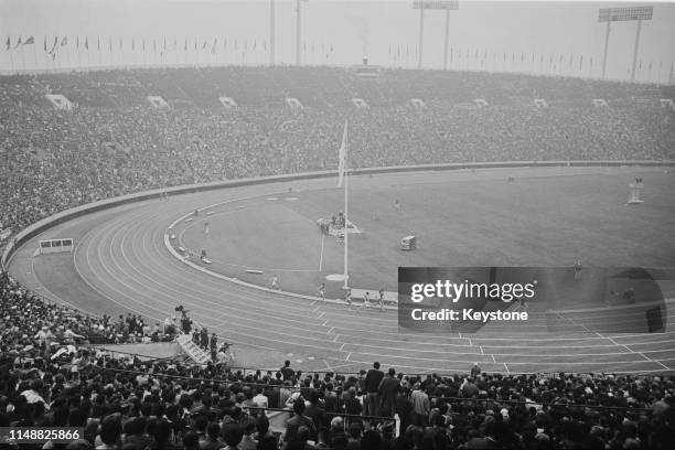 General view of the final of the Men's 1500 metres race on 21st October 1964 during the XVIII Summer Olympic Games at the National Stadium in...