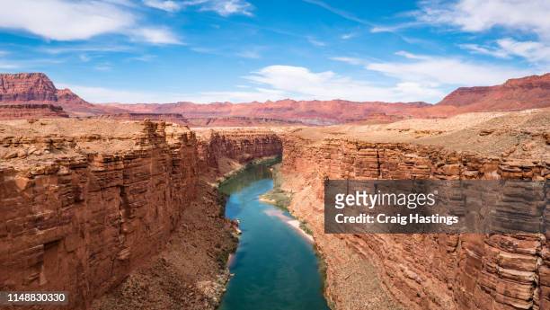page, usa - april 17, 2019: marble canyon bridge and colorado river near page arizona - fluss colorado river stock-fotos und bilder