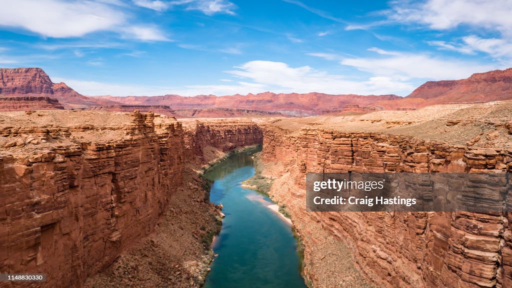 PAGE, USA - APRIL 17, 2019: Marble Canyon Bridge and colorado river near Page Arizona
