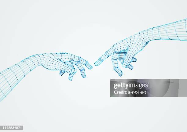 illustrazioni stock, clip art, cartoni animati e icone di tendenza di mani tridimensionali. impostare. rete ware dall'app 3d. - modalità wire frame