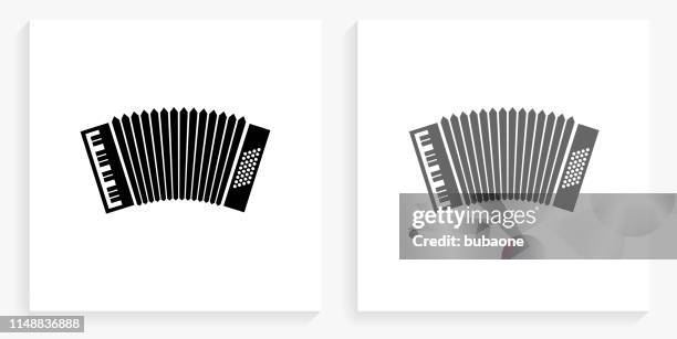 ilustraciones, imágenes clip art, dibujos animados e iconos de stock de icono cuadrado blanco y negro del acordeón - acordeón