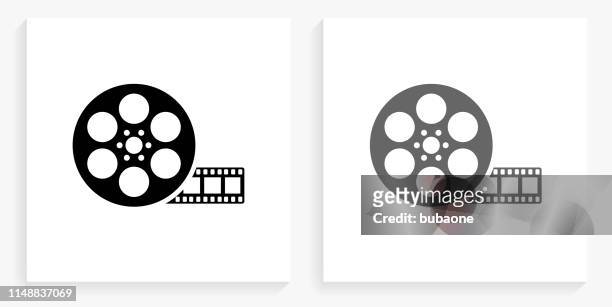 stockillustraties, clipart, cartoons en iconen met film reel zwart en wit vierkant pictogram - film reel