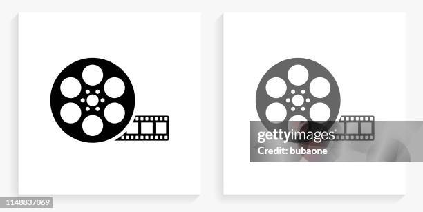 movie reel black and white square icon - film reel stock illustrations
