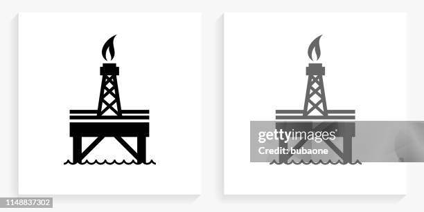 oil pump black and white square icon - hydraulic fracturing icons stock illustrations