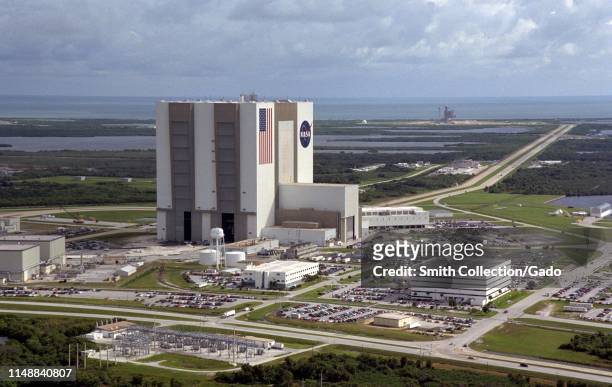 Aerial view of the Launch Complex 39 at John F Kennedy Space Center on Merritt Island, Florida, 1999. Image courtesy National Aeronautics and Space...