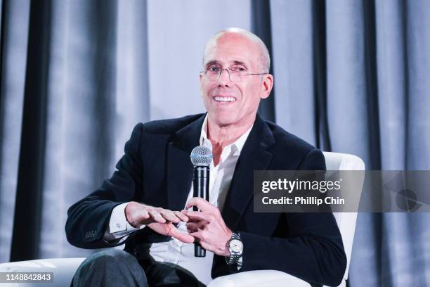 Bell Media President Randy Lennox moderates the Summit Series discussion with Quibi founder Jeffrey Katzenberg at the 40th anniversary Banff Media...