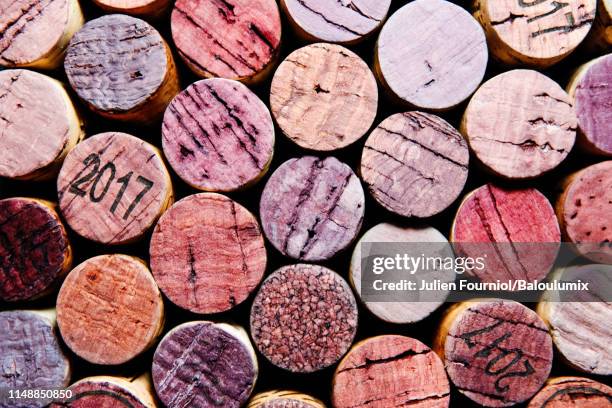 corks of wine bottles, paris, france - france wine cafe stock pictures, royalty-free photos & images