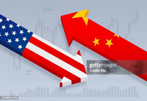 illustrations, cliparts, dessins animés et icônes de différend sur le tarif commercial des états-unis et de la chine - drapeau chinois