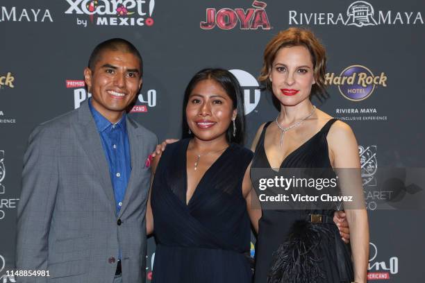 Jorge Antonio Guerrero Martinez, Yalitza Aparicio and Marina de Tavira attend the red carpet of the Premios Platino 2019 at Occidental Xcaret Hotel...