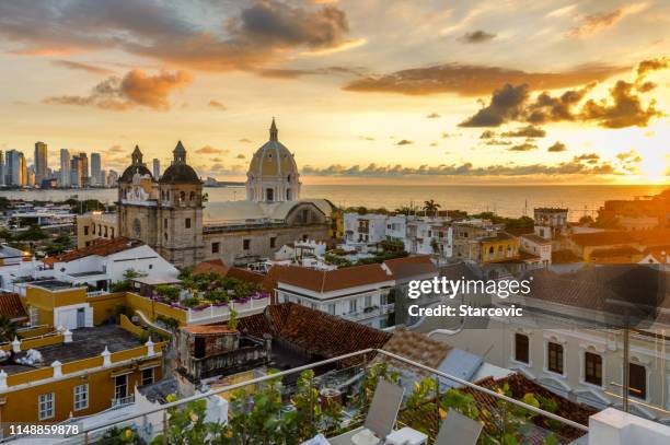 beautiful sunset over cartagena, colombia - cartagena colombia stock pictures, royalty-free photos & images