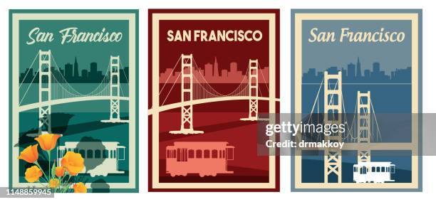 san francisco poster und golden gate - san francisco stock-grafiken, -clipart, -cartoons und -symbole