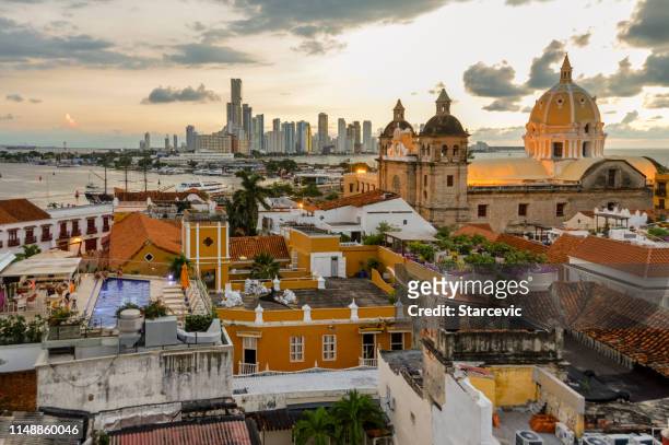beautiful sunset over cartagena, colombia - cartagena colombia stock pictures, royalty-free photos & images