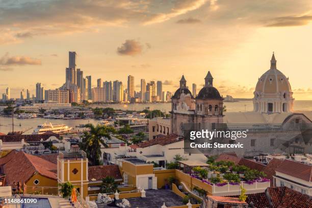 beautiful sunset over cartagena, colombia - colombia stock pictures, royalty-free photos & images