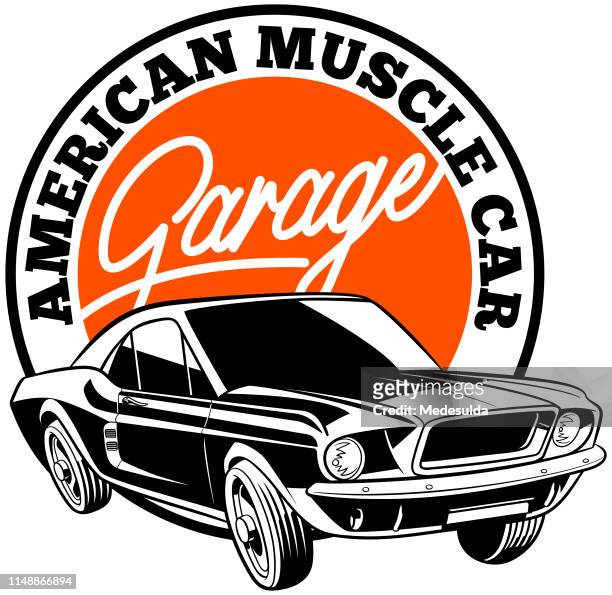 muscle car - old car garage stock illustrations