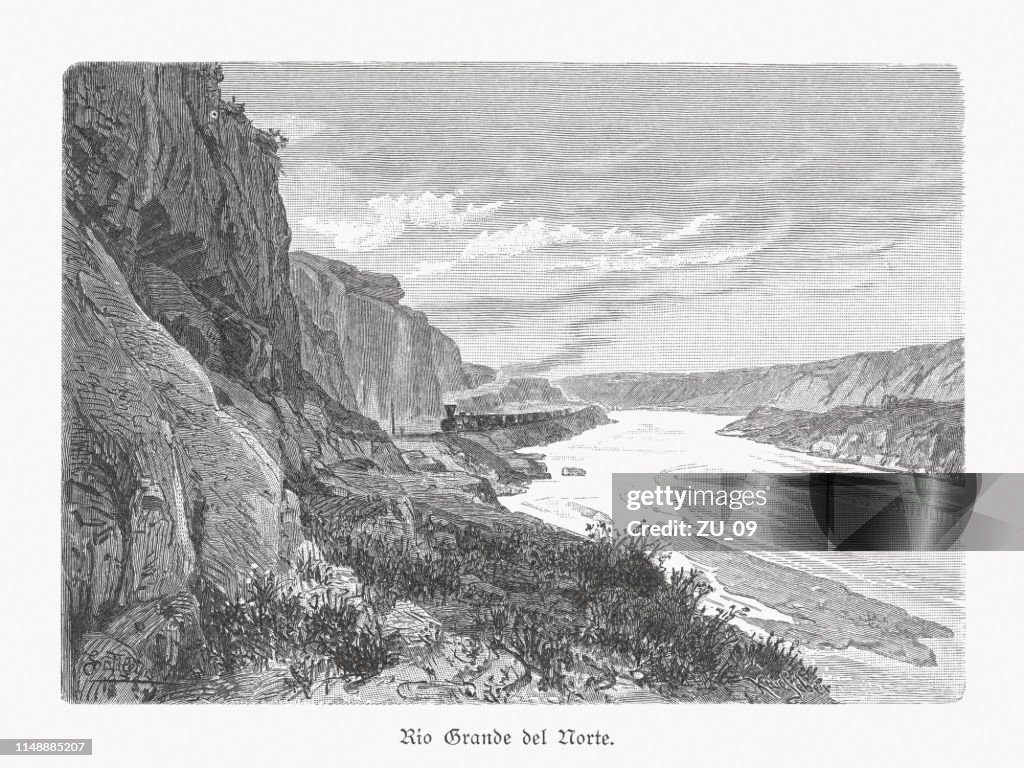 Rio Grande, border river of USA and Mexico, woodcut, 1897