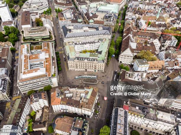 aerial view of zurich parade platz in switzerland - paradeplatz stock-fotos und bilder