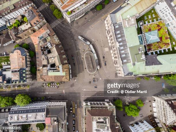 aerial view of zurich parade platz in switzerland - overhead view stock-fotos und bilder