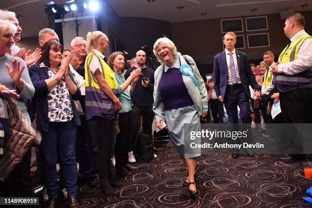 Ann Widdecombe arrives to speak during a Brexit Party rally at the John Smith's Stadium on May 13, 2019 in Huddersfield, England. Nigel Farage, the...