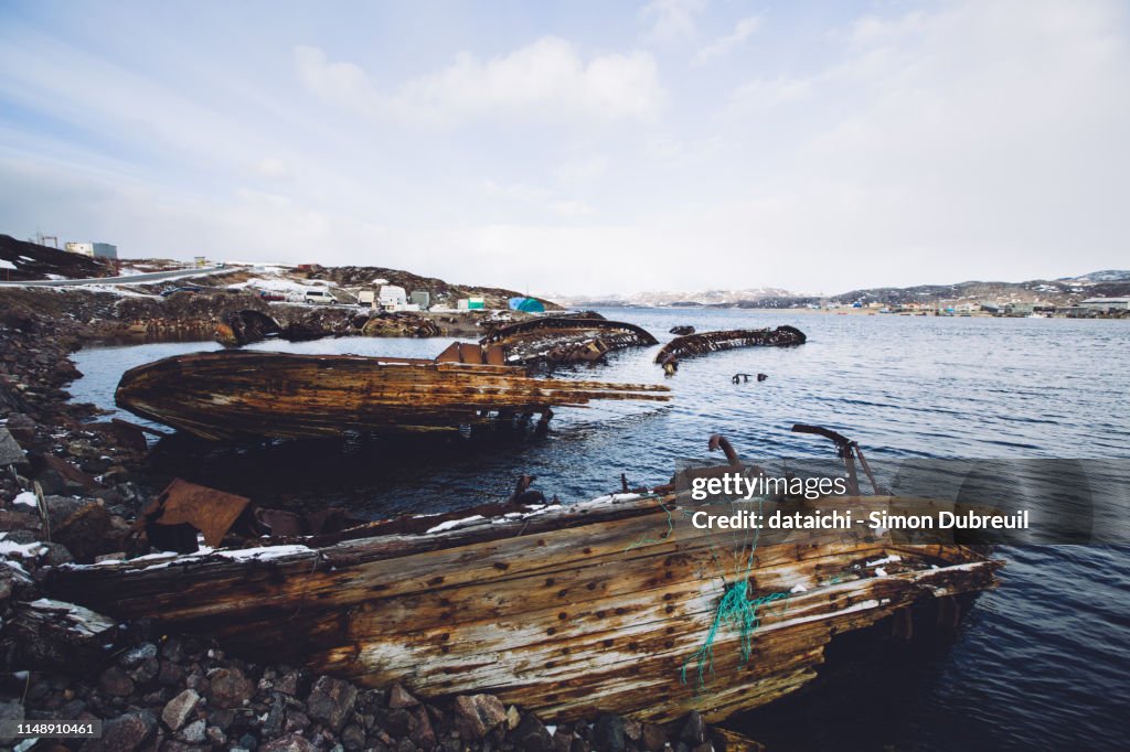 Shipwrecks in Barents sea around Teriberka village