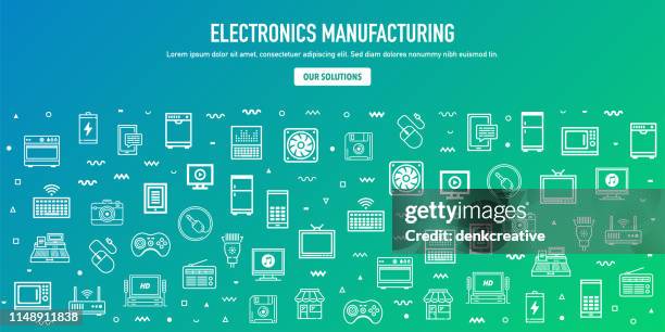 electronics manufacturing industry outline style web banner design - mother board stock illustrations