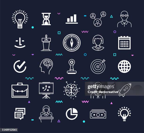 entrepreneurship foundations line style vector icon set - genius icon stock illustrations