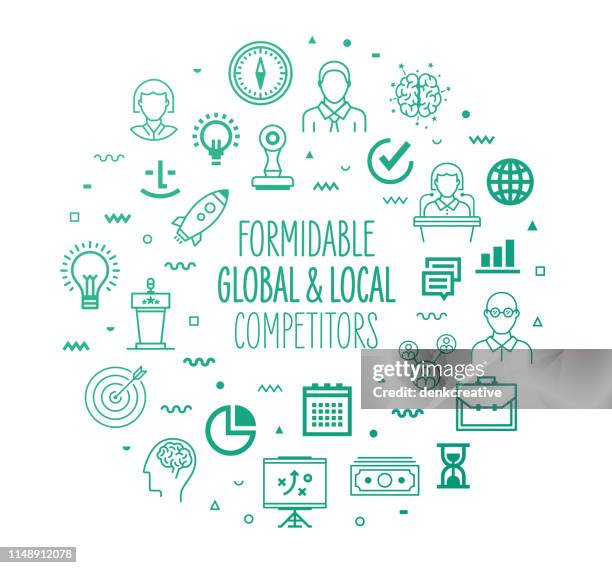 global business competitors outline style infographic design - competitive intelligence icon stock illustrations