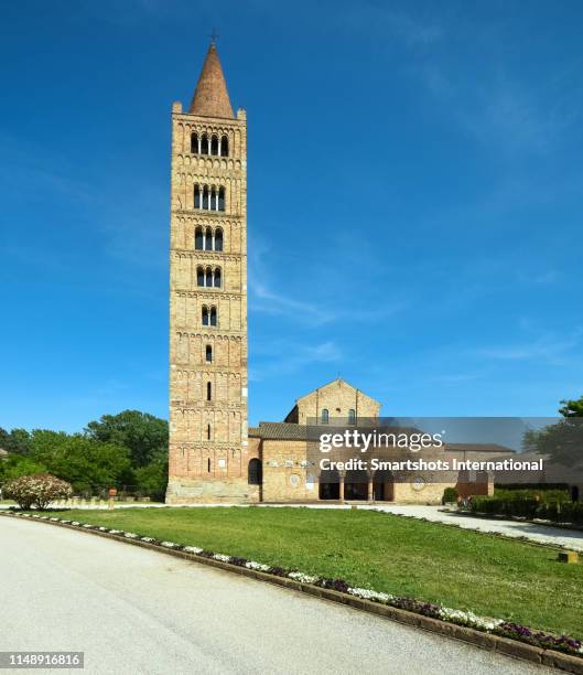 pomposa abbey with bell tower in romanesque style in codigoro, emilia romagna, italy - codigoro stock pictures, royalty-free photos & images
