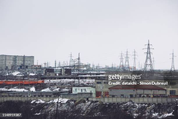 zapoliarny city and nickel mine - norilsk stock pictures, royalty-free photos & images