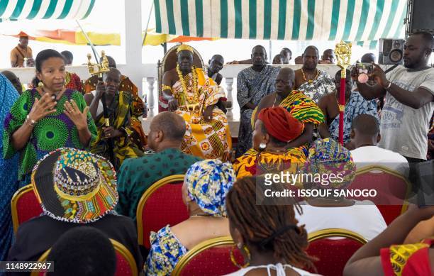 King Amon N'Douffou V , King of Krindjabo, capital of the Sanwi Kingdom, in the southeast of the Ivory Coast, attends an event with African-Americans...