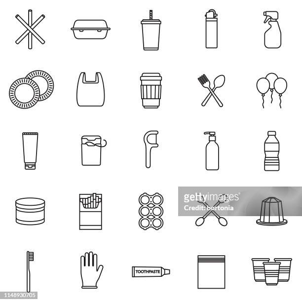 illustrazioni stock, clip art, cartoni animati e icone di tendenza di set di icone plastica monouso - washing up glove
