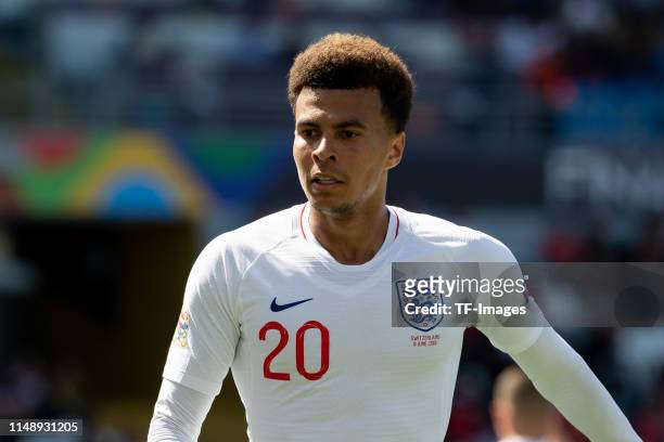 Dele Alli of England looks on during the UEFA Nations League Third Place Playoff match between Switzerland and England at Estadio D. Afonso Henriques...
