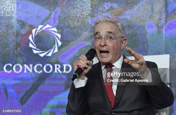 Alvaro Uribe Velez, ​Former President of Colombia attends the panel 'Unveiling Populism in Latin America: Lessons for Democracyt' during the...