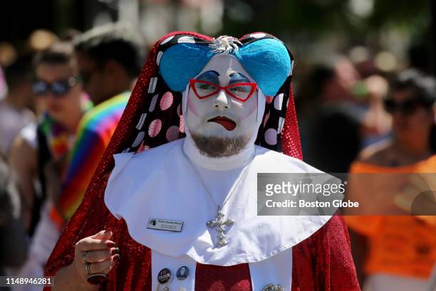 Travis Roe, AKA Sister Sandra Music, of the Boston Sisters of Perpetual Indulgence, arrives at the Boston Pride Parade on June 8, 2019. Boston Prides...