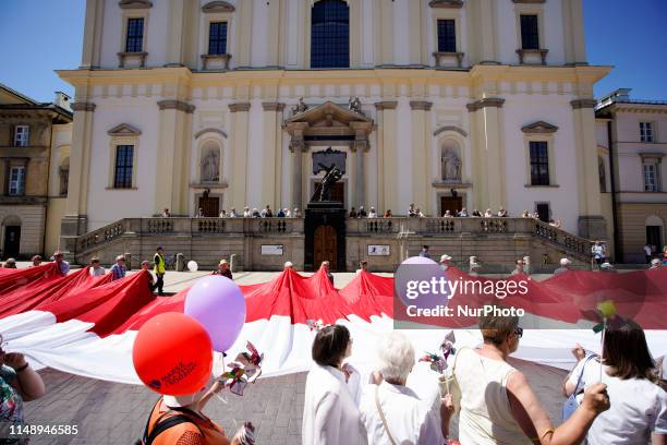 People are seen taking part in the March for Life and Family in Warsaw, Poland on June 9, 2019. Several thousand people took part in the march that...