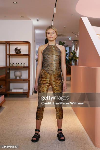 Model walks the runway during the Hansen & Gretel show at Mercedes-Benz Fashion Week Resort 20 Collections at Jardan on May 14, 2019 in Sydney,...