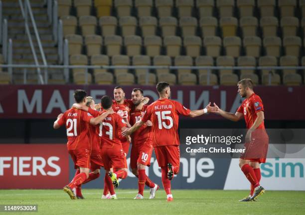 Goal celebration Eljif Elmas, Enis Bardi, Goran Pandev, Egzon Bejtulai, Enis Bardi and Stefan Ristovski of North Macedonia during the UEFA Euro 2020...