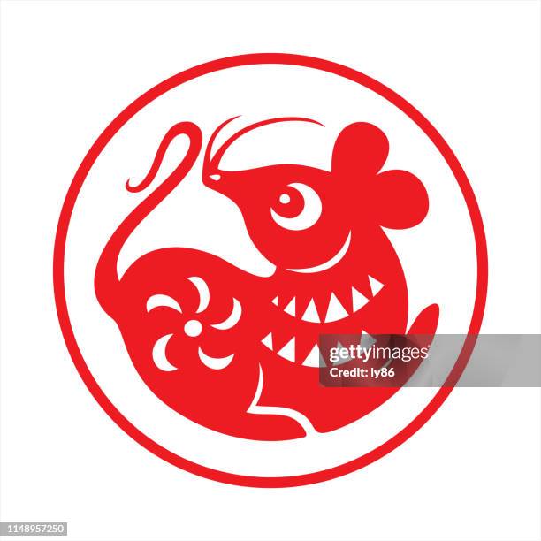 rat papercut, year of the rat, 2020, happy new year, chinese new year - year of the rat stock illustrations