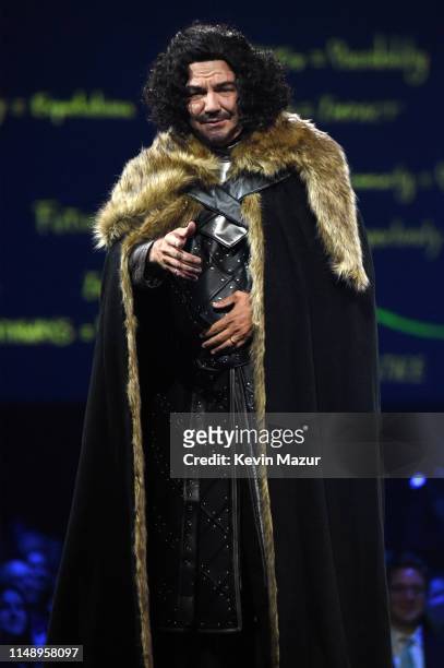 Paul Tudor Jones, dressed as Jon Snow from Game of Thrones, speaks onstage during the Robin Hood Benefit 2019 at Jacob Javitz Center on May 13, 2019...