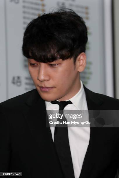 Seungri, former member of BIGBANG, appears at the Seoul Central District Court on May 14, 2019 in Seoul, South Korea. Seungri appeared at a hearing...