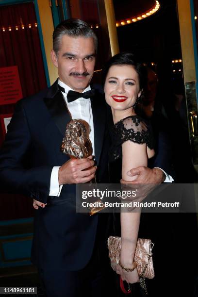 Moliere for "Meilleur Comedien dans un second role" for "Le Canard a l'orange", Francois Vincentelli and his wife Alice Dufour attend the "31eme Nuit...